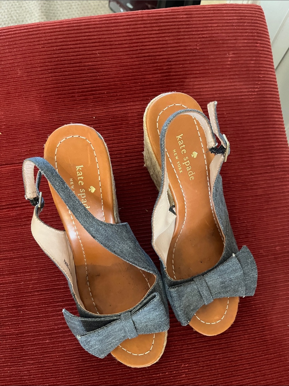 kate spade Denim Bow Slingback Wedge Sandals - Blue